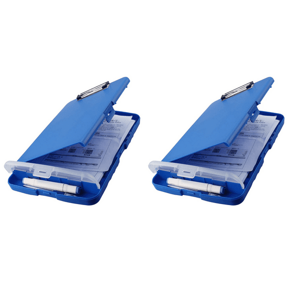 2X Clip Board Organizer Clipboards with Storage Nursing Clipboard Foldable File Folder Plastic Clipboard (Blue)