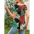 thumbnail image 5 of Fancyglim Women Short Sleeve Tops V Neck Henley Tunic Shirt Blouse Black 2XL, 5 of 6