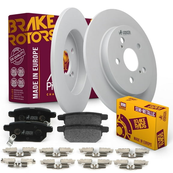 Metrix Premium Chassis Parts - Rear Semi-Metallic Disc Brake Pad Set & Solid Brake Rotor Kit Fits 2009-2010 Pontiac Vibe, 2009-2019 Toyota Corolla, Matrix, Prius, Prius Prime