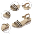 thumbnail image 6 of Rokment Womens Bohemian Ethnic Platform Wedge Sandals 2026 Beach Summer Woven Open Toe Ankle Strap Espadrilles Chunky Heeled Dressy Summer Shoes Black Size 6, 6 of 8