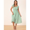 thumbnail image 2 of DARING DIVA Women Floral Square Neck Puff Short Sleeves Flare Midi Dress S Green, 2 of 6