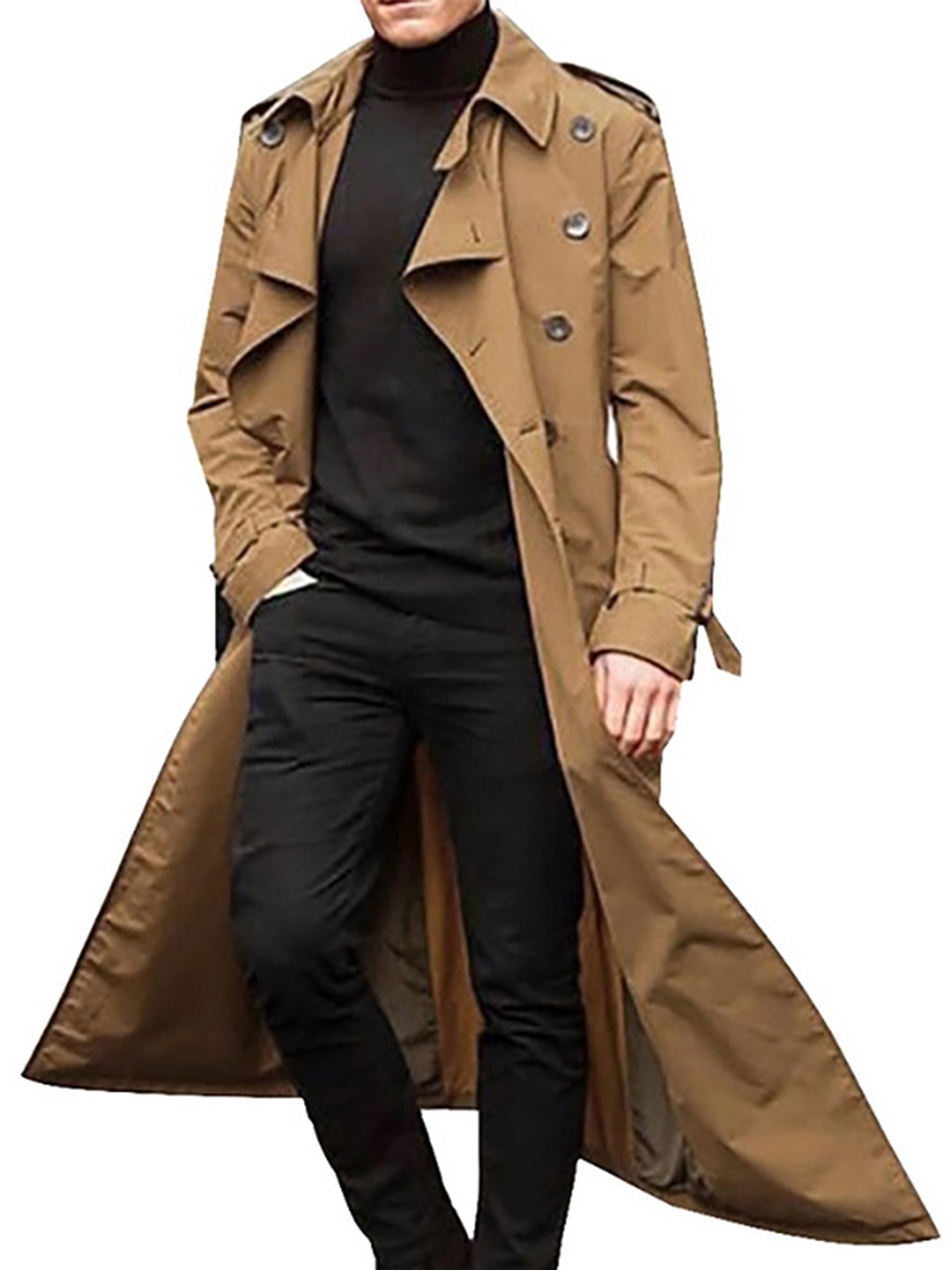 Mens Overcoat Winter Full Length Trench Coat Warm Long Jacket Formal  Outerwear