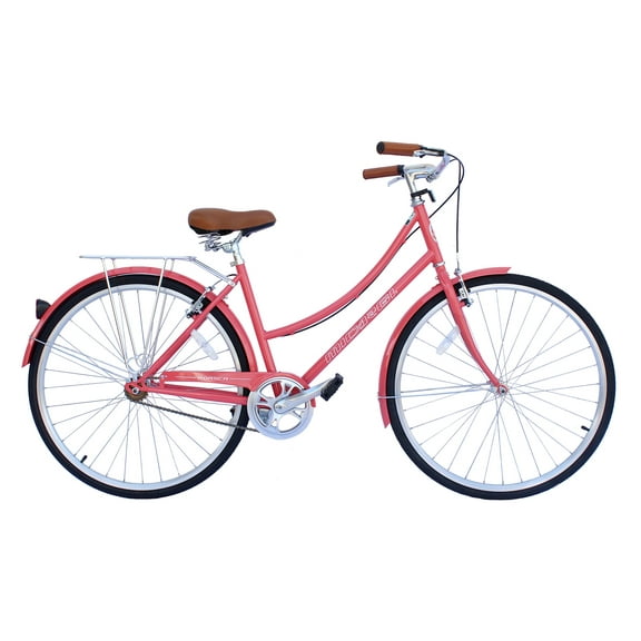 Wonder Wheels City Bike 700C 39 Cm/15.5" Hi-Ten Steel Frame, 1 Speed Bicycle, Bike, V-Brake, Alloy Rims 700C*14G*32H, Tire:700Cx35 Black, With Back Rack - Coral