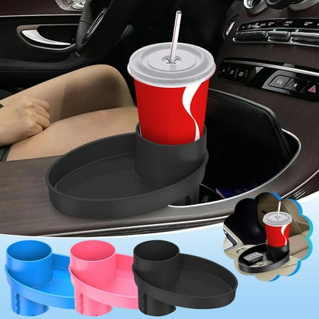 Car Cup Holder Organizer with Tray and Elastic Straps for Beverage Storage 8.1x11cm Base for Tools/Office(Black) Hulucky