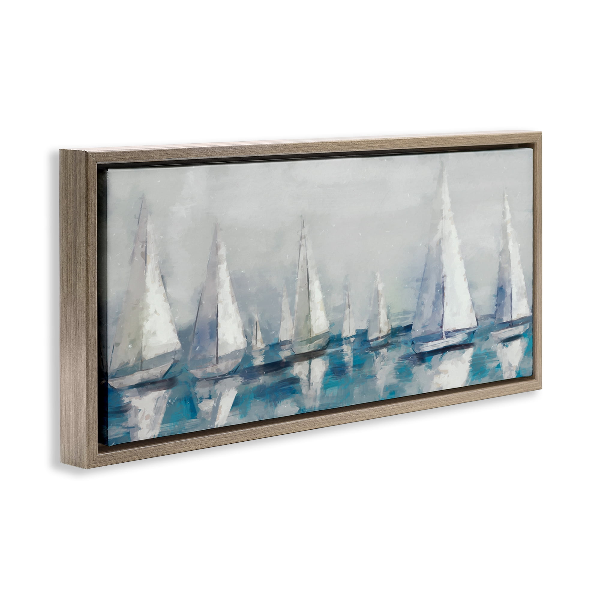 Stupell Industries Sailing Fleet Boats Transportation Painting Brown Floater Framed Canvas Art Print Wall Art, 31 x 14