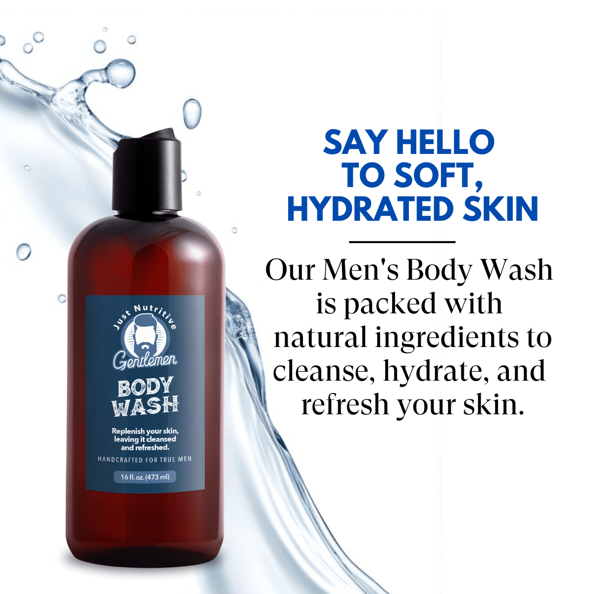 Just Nutritive Men's Body Wash, Cleanse, Nourish & Soften Skin, Paraben, Sulfates, Dyes Free, 16oz
