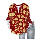 thumbnail image 2 of Tejiojio Women's Casual Printed Top Lace Trim V-Neck 3/4 Sleeves Button Down Fashionable Daily Wear, 2 of 6