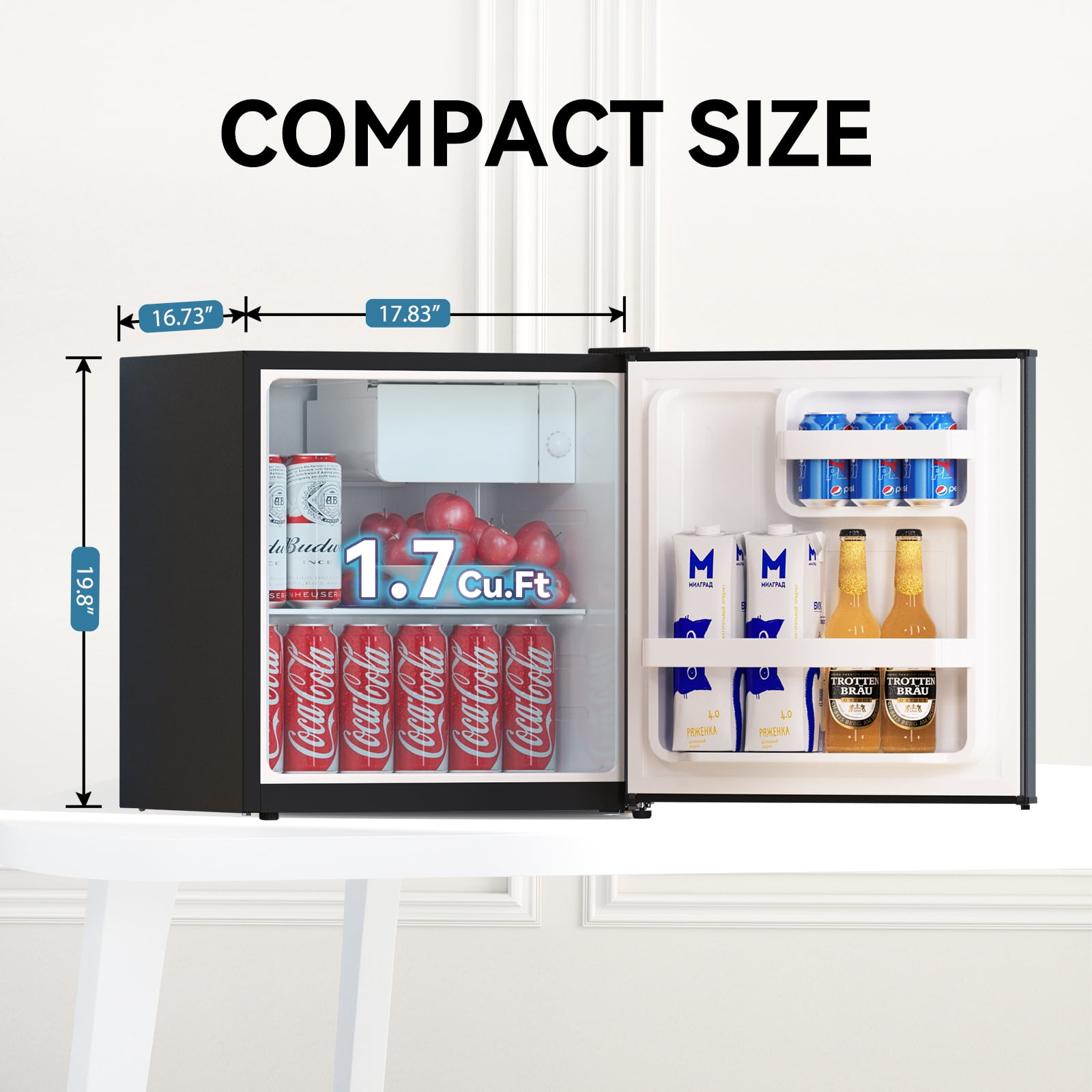 Frestec 1.7 Cu Ft Single Door Mini Refrigerator, Compact Fridge for Bedroom, Dorm, Office, Stainless Steel