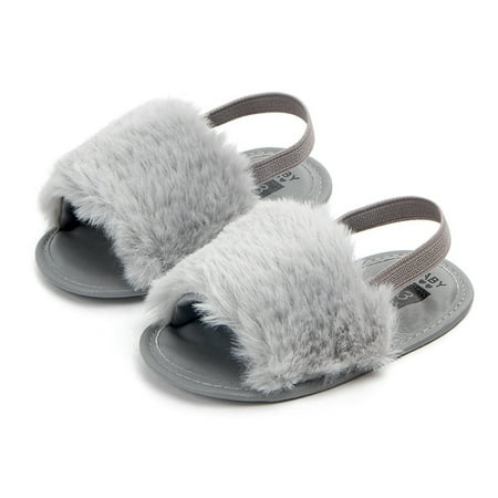

Toddler Girls Faux Fur Slides Sandals with Elastic Back Strap