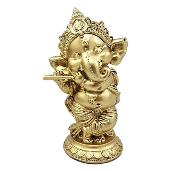 Atlantic Collectibles Ceremonial Dancing God Ganesha Elephant With Bansuri Flute Decorative Figurine 6"H