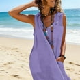 thumbnail image 4 of Rciityk Womens Summer Dresses Solid Color Sleeveless V Neck Button Maxi Dresses with Pockets Loose Fits Turndown Collar Casual Dress for Beach Vacation Daily Wear, 4 of 7