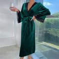 thumbnail image 6 of Arlun Velvet Lace Trim Sleepwear Robes for Women Deep V-Neck Long Sleeve over the Knee Length Wrap Bathrobe Soft Comfy Solid Color Belted Nightgowns Loungewear Green S, 6 of 8