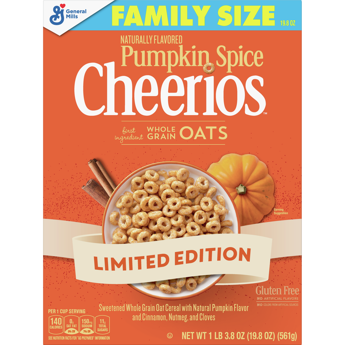 General Mills, Breakfast Cereal, Pumpkin Spice Cheerios, Gluten Free, Family Size, 19.8oz Box - image 5 of 11