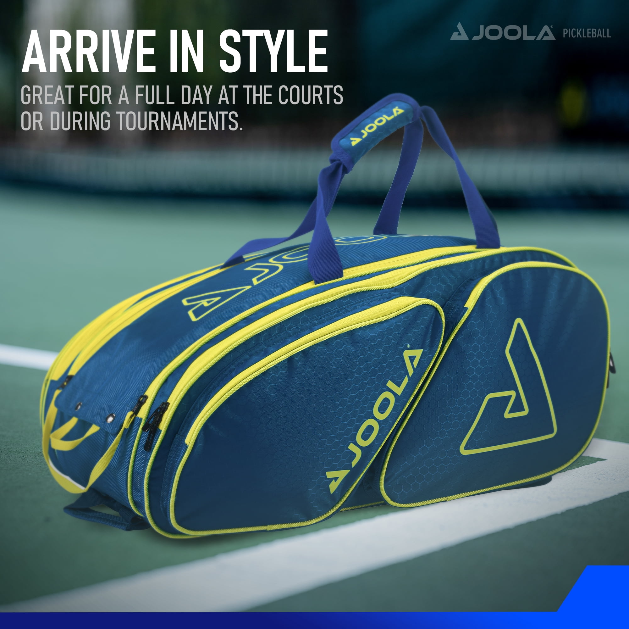 JOOLA Tour Elite Pickleball Bag, Backpack, Duffle Bag for Pickleball and Racket Sports, Navy/Yellow