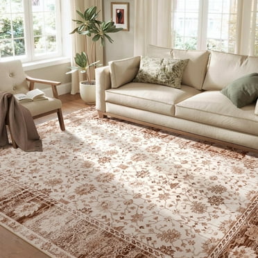 Nefoso 8ft x 10ft Vintage Area Rugs, Washable Area Rugs for Living Room Bedroom Kitchen Home Decor, Non-Slip Carpet, Brown