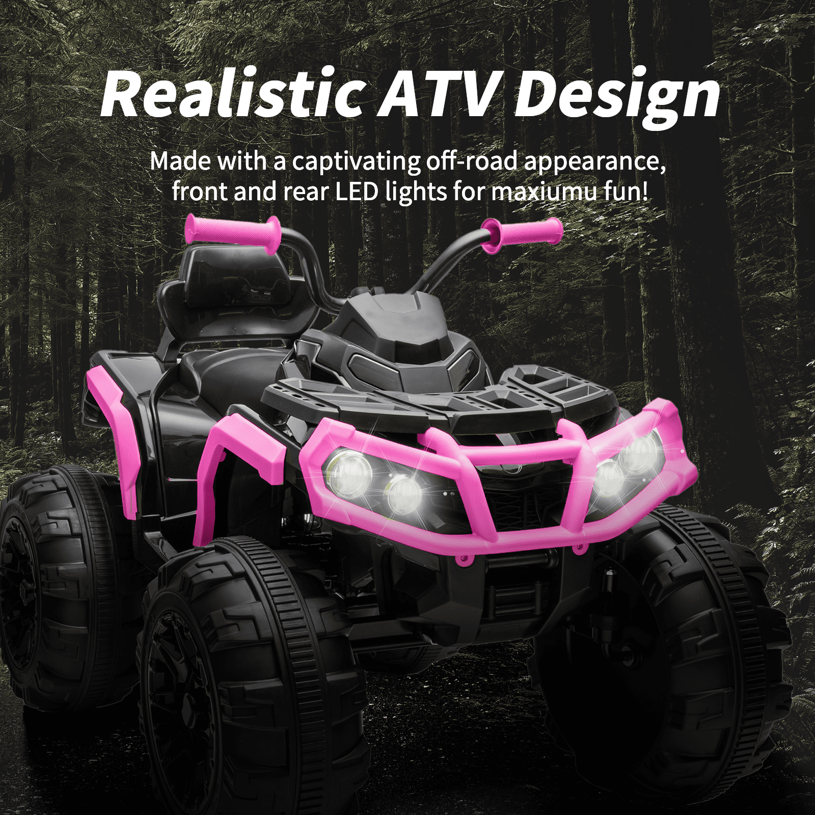 Outfunny 24V Kids 4 Wheeler, Electric ATV Quad Ride-on Toy for Big Kids Ages 3 and up, Rose