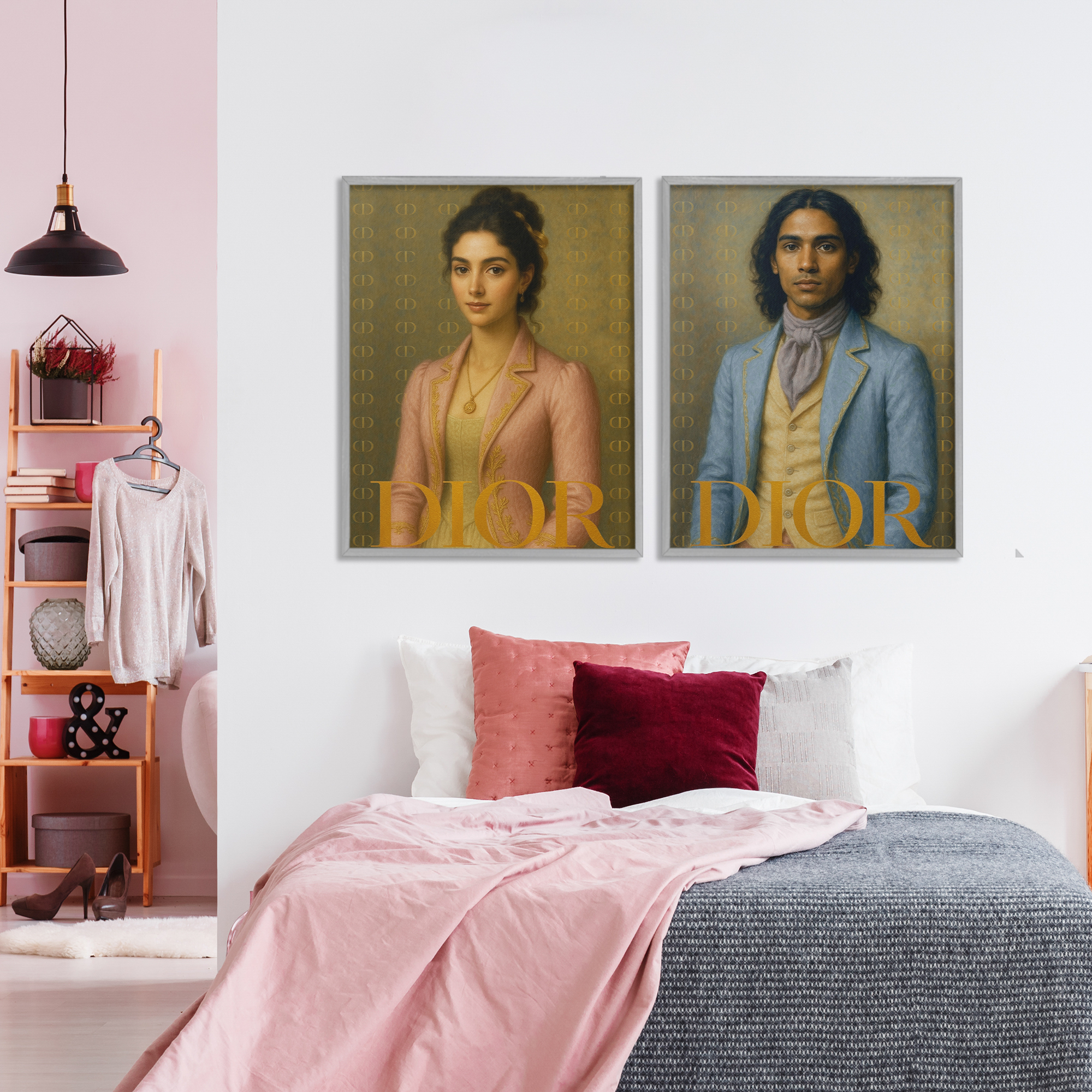 Stupell Industries Iconic Vintage Fashion Models 2 Piece Gray Framed Giclee Art Set, design by Grotto Studios
