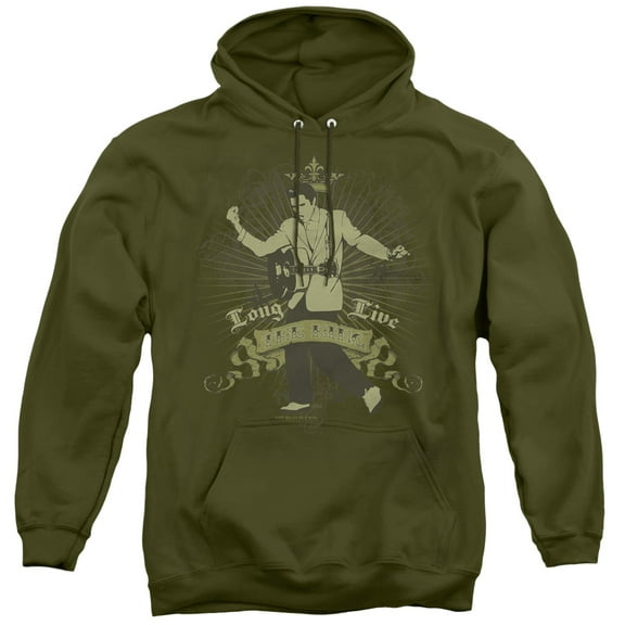 Elvis Presley Long Live The King Adult Pullover Hoodie Sweatshirt Military Green