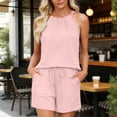 thumbnail image 5 of Women's Sleeveless Blouse And Drawstring Shorts Set With Pockets, Casual 2 Piece Outfits For Summer, Soft Polyester Blend, Matching Sets For Vacations, Lounge Or | TruBelle,Pink L, 5 of 8
