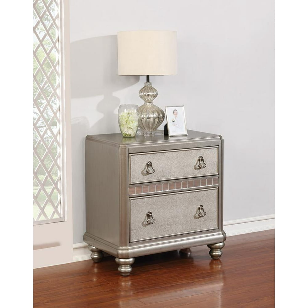 Bling Game 2drawer with Stacked Bun Feet Nightstand Metallic Platinum