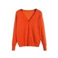 thumbnail image 1 of LUXUR Ladies Cardigan Sweater Solid Color Outwear V Neck Coat Single-breasted Jacket Long Sleeve Orange 6XL, 1 of 2