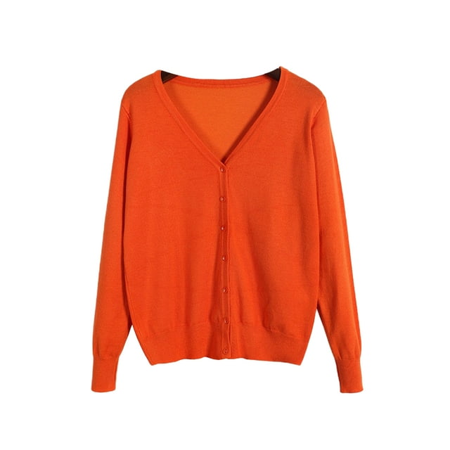 Innerwin Cardigan Sweater V Neck Ladies Coat Fall Solid Color Loose Outwear Orange 4XL