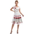 thumbnail image 6 of IBTOM CASTLE Women Vintage 1950s Embroidered Off Shoulder 3/4 Sleeves Flower Rose Wedding Cocktail Party Swing Gatsby Evening Short Gown S White - Short Sleeve, 6 of 8