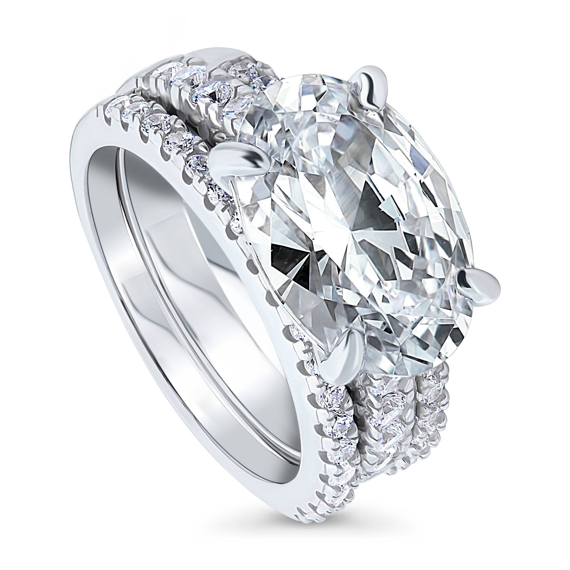 BERRICLE Sterling Silver CZ East-West Solitaire Wedding Engagement Ring Set 