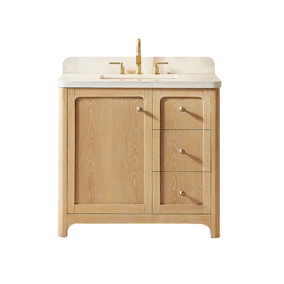Altair-18 36"Single Bathroom Vanity in Brushed Oak,Grain White Engineered Stone Countertop