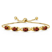 Gem Stone King 18K Yellow Gold Plated Silver Red Garnet Bracelet for Women (4.35 Cttw, Gemstone January Birthstone, Oval 7X5MM, Fully Adjustable up to 9 inches)