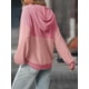 thumbnail image 5 of Women's Contrast Color Stripe V-Neck Hooded Sweatshirt Long Sleeve Casual Pullover with Snap Buttons, 5 of 5