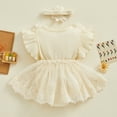 thumbnail image 6 of CAICJ98 Newborn Infant Baby Girl Romper Dress Short Sleeve Mesh Tutu Dress for Baby Girl Lace Mesh Dress Jumpsuits with Headband Beige,6-12 Months, 6 of 6