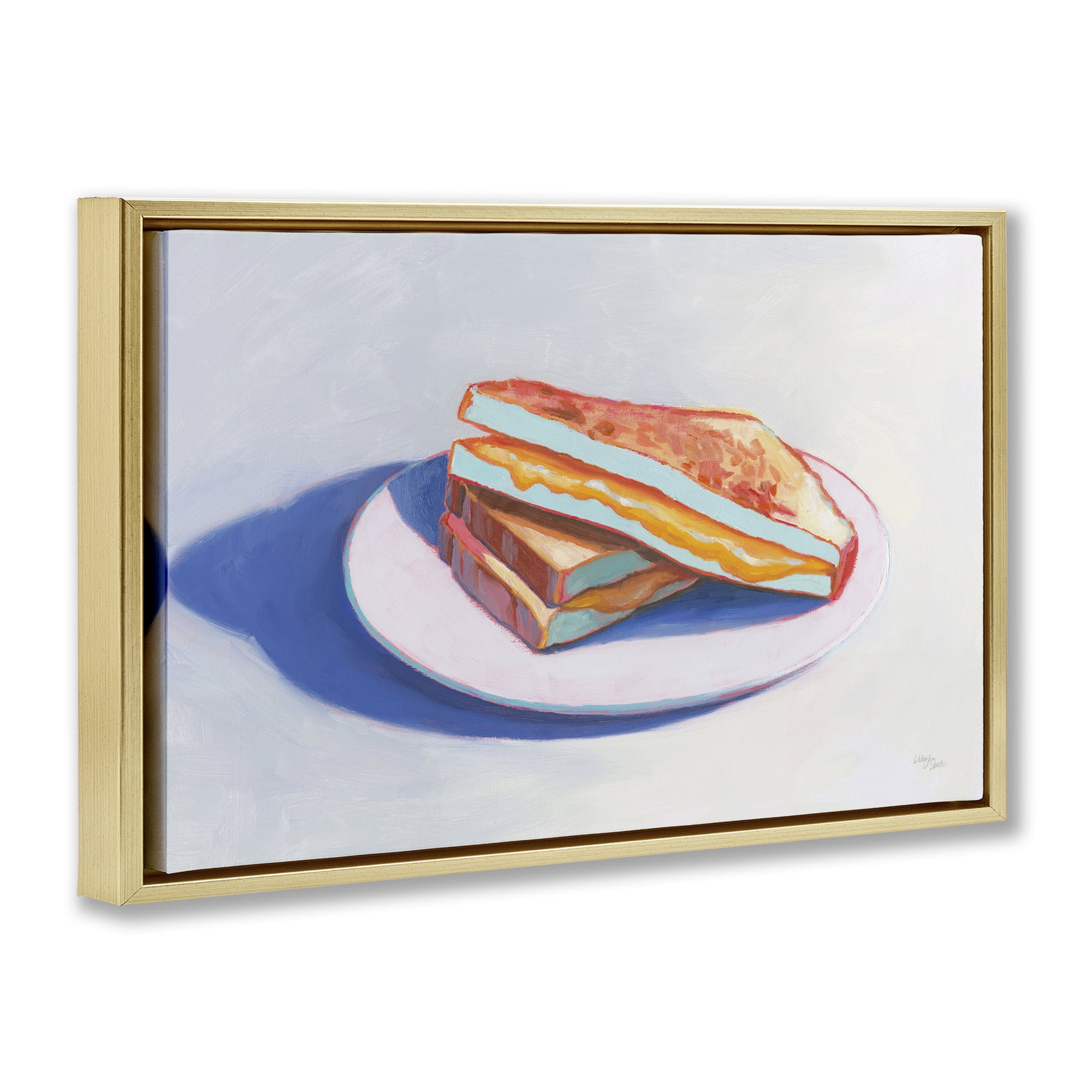 Stupell Industries Grilled Cheese Meal Food & Beverage Painting Gold Floater Framed Canvas Art Print Wall Art, 25 x 17