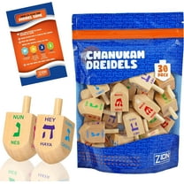 Hanukkah Natural Wood Dreidels Medium Sized Chanukah Dreidel Comes with Dreidel Game Guide in a Reusable Ziplock Bag Bulk Dreidelech for Kids and Adults Hanukkah Game By Zion Judaica - 30 Pack