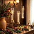 thumbnail image 6 of HIDAWN Gold Hurricane Candle Holders Set of 3, Modern Metal Taper Candle Holder with Clear Glass Cylinder, Indoor/Outdoor Elegant Centerpiece Candlestick Holders, 6 of 9
