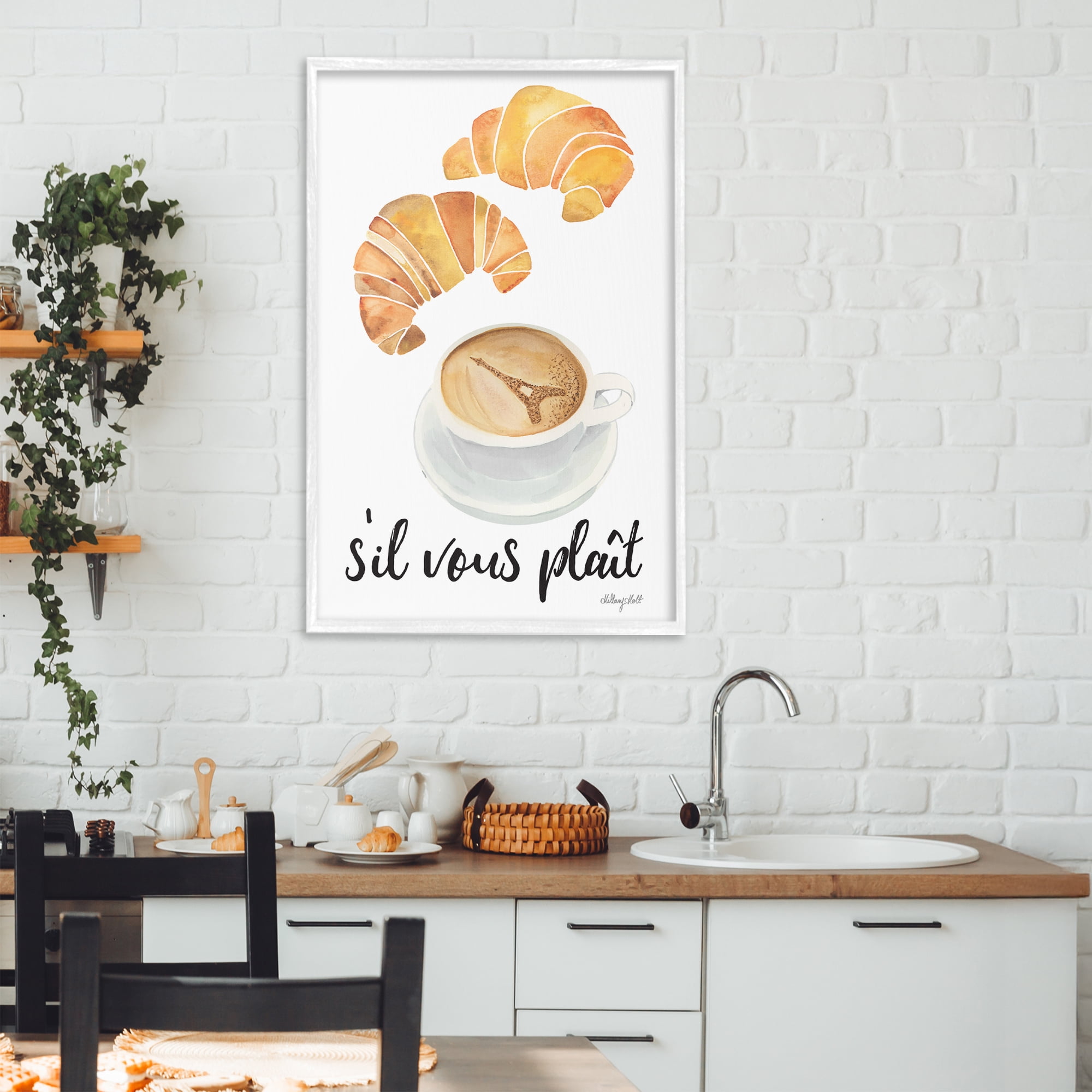 Stupell Industries Paris Croissant and Coffee White Framed Giclee Art, design by Hillary Holt