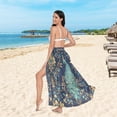 thumbnail image 6 of FORMRS Womens Long Sarong Beach Wrap Semi-Sheer Bikini Skirt Bathing Swimsuit Cover Up, Navy Blue Peacock Pattern, 6 of 7