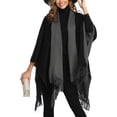 thumbnail image 2 of YooGuoGuo Women's Color Block Shawl Wrap Plus Size Cardigan Poncho Cape Open Front Long Winter Sweater Coat, 2 of 9