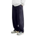 thumbnail image 2 of Men's Solid Color Corduroy Trousers, Casual Fashion Straight Leg Pants for Fall, Winter, Christmas and Daily Retro Style,Navy,XL, 2 of 5