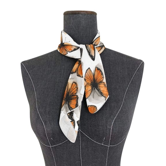 Square Scarf 24x24 Inch Orange Sketch Butterfly Pattern Silky Satin Sun Protection Neck Scarf for Women Multi-Purpose Head Wrap Bandana for Hair Bag Decoration
