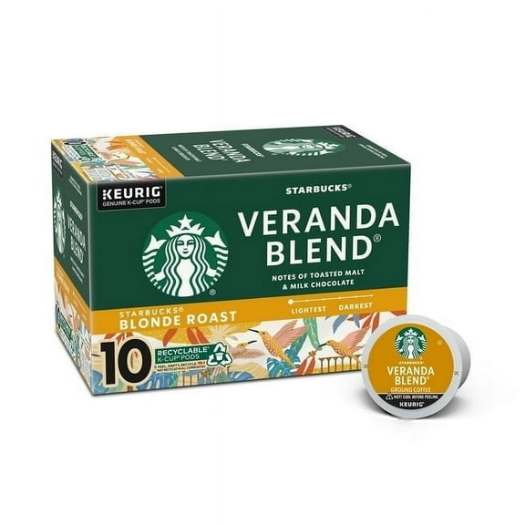 Starbucks Veranda Blend Coffee K-Cup Pods, Blonde Roast Ground Coffee, Made With 100% Arabica Coffee, Recyclable K-Cups, 10 K-Cup Pods/Pack (Pack Of 2)