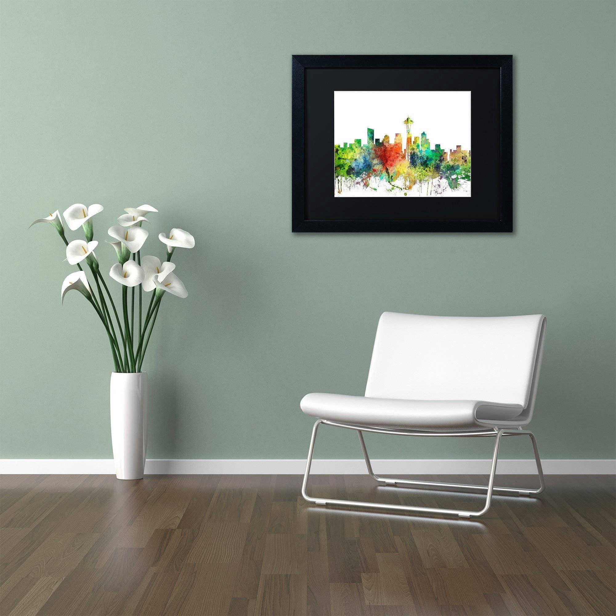 Trademark Fine Art "Seattle Washington Skyline SP" Canvas Art by Marlene Watson, Black Matte, Black Frame