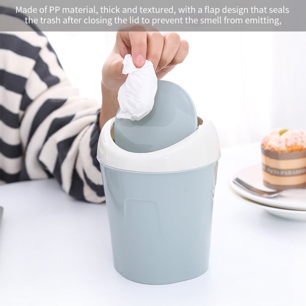 Mini Trash Can with Lid, Mini Desktop Wastebasket with Lid, Plastic Small Garbage Can Trash Bin with Flip-top Lid Design, for Living Room, Bedroom, Office Desktop, Car, Blue - by ROBOT-GXG