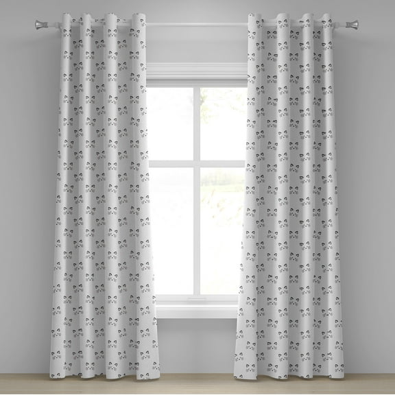 Ambesonne Kitten Grommet Curtain, Blushing Face Cartoon, 50" x 108", Grey Pale Pink