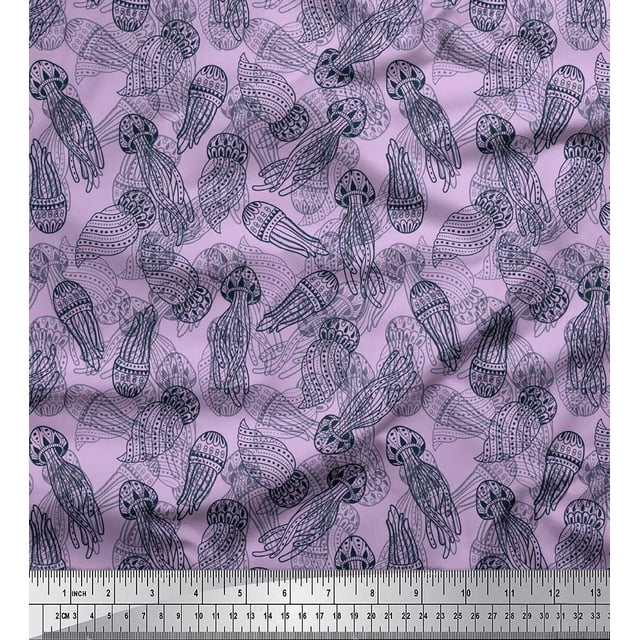 Soimoi Velvet Fabric Jellyfish Ocean Decor Fabric Printed Yard 58 Inch Wide