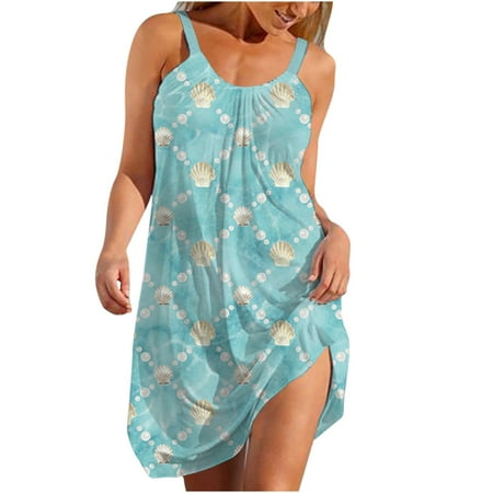 

Juebong Women s Fashion Halter Round Neck Cute Printed Sleeveless Suspenders Pullover Dress