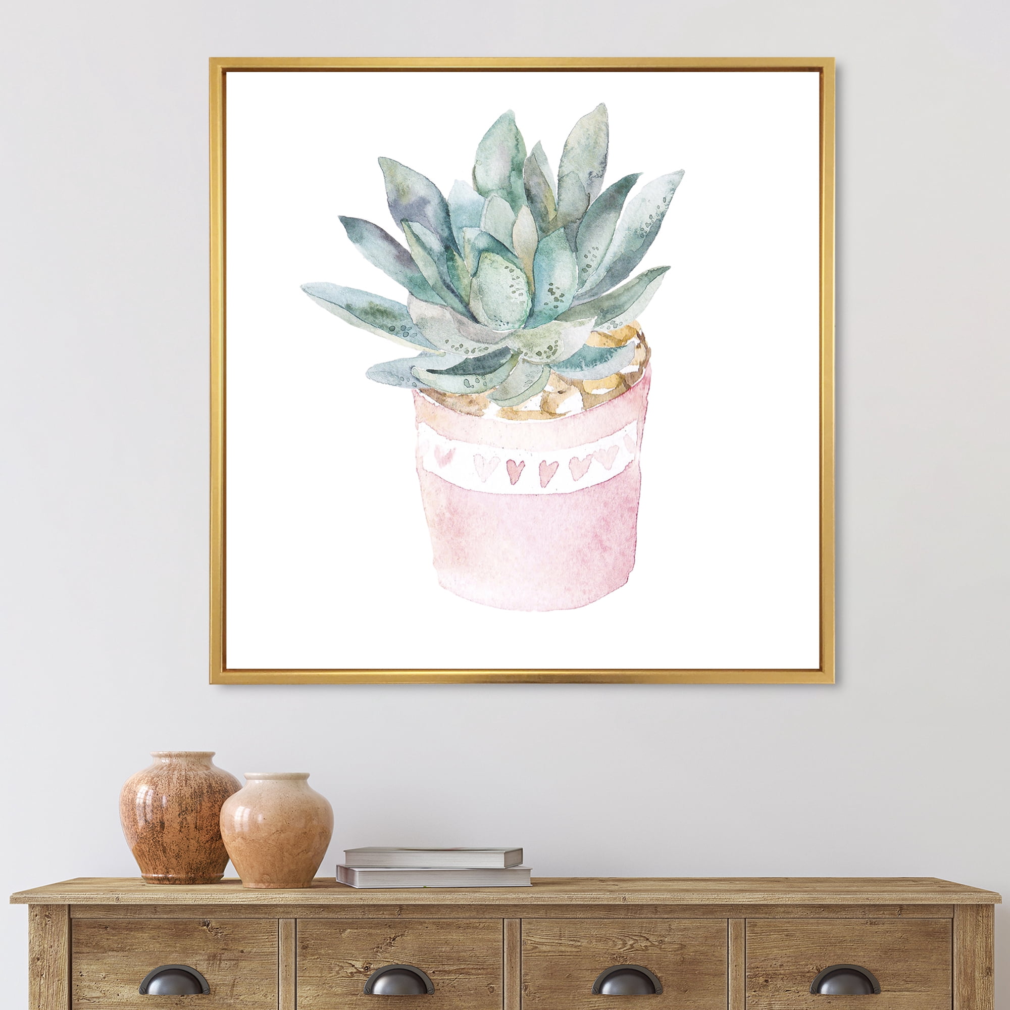 Designart 'Succulent and Cactus House Plants II' Farmhouse Framed Canvas Wall Art Print