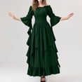 thumbnail image 2 of Women's Fashion Long Sleeve,Women's Vintage Solid Color Lace Collar 3/4 Sleeve Cos Dress Dark Green, 2 of 7