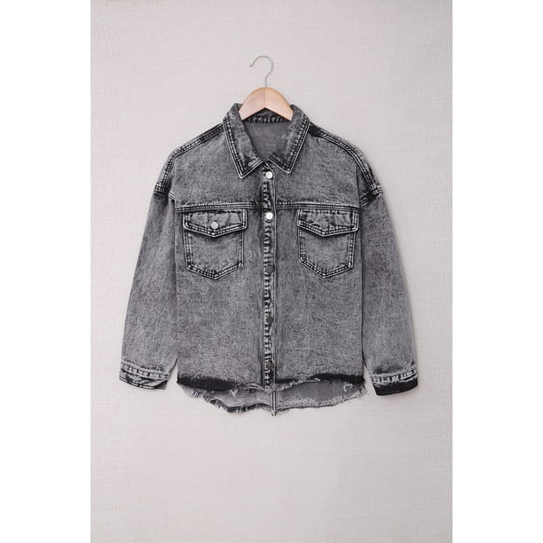ABPHQTO Chaqueta vaquera gris con lavado blanqueado de mujer