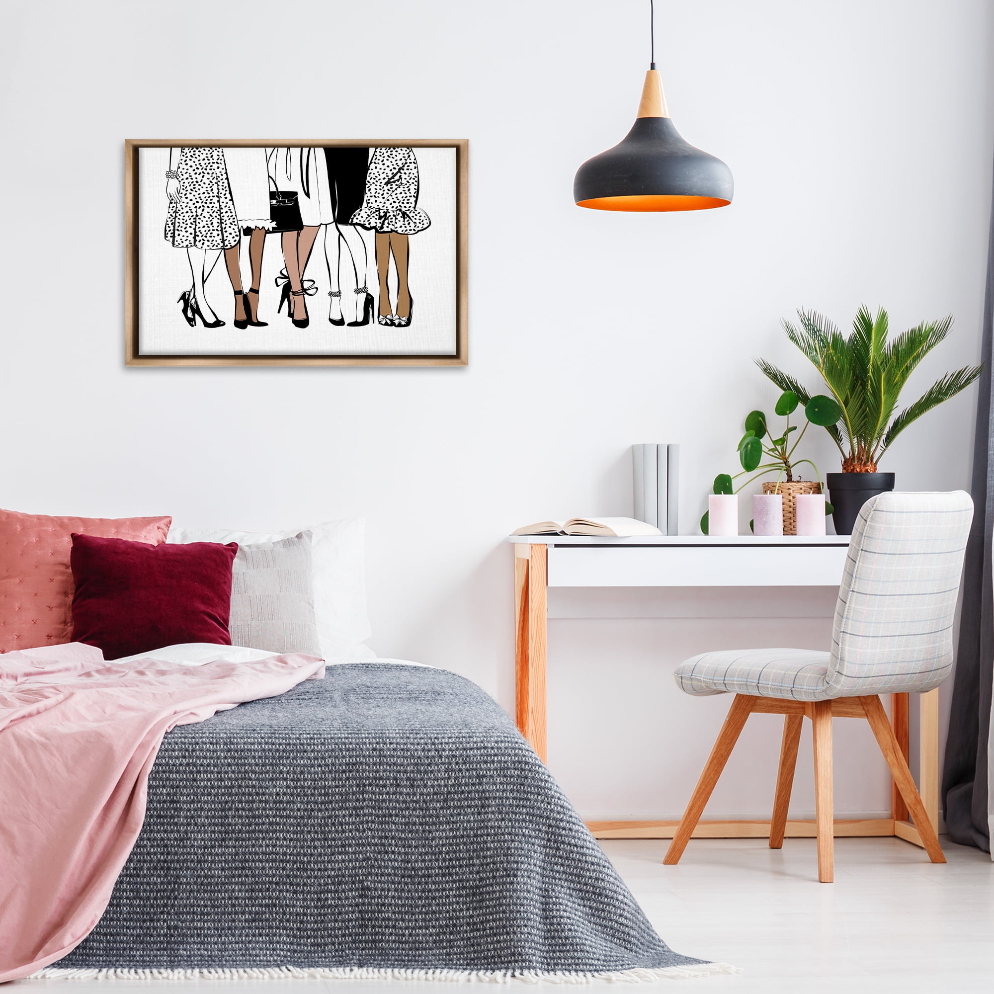 Stupell Industries Trendy Fashion Girlfriends People Painting Brown Floater Framed Canvas Art Print Wall Art, 31 x 21